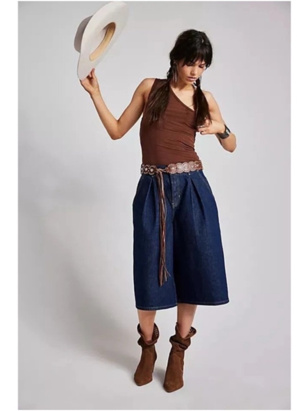 We The Free x Free People Women's Dk Wash Crvy Antonia Crop Culotte Jeans 26